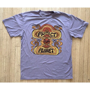 60s Graphics Tee Protect our Planet T Shirt Womens XS Purple Brown